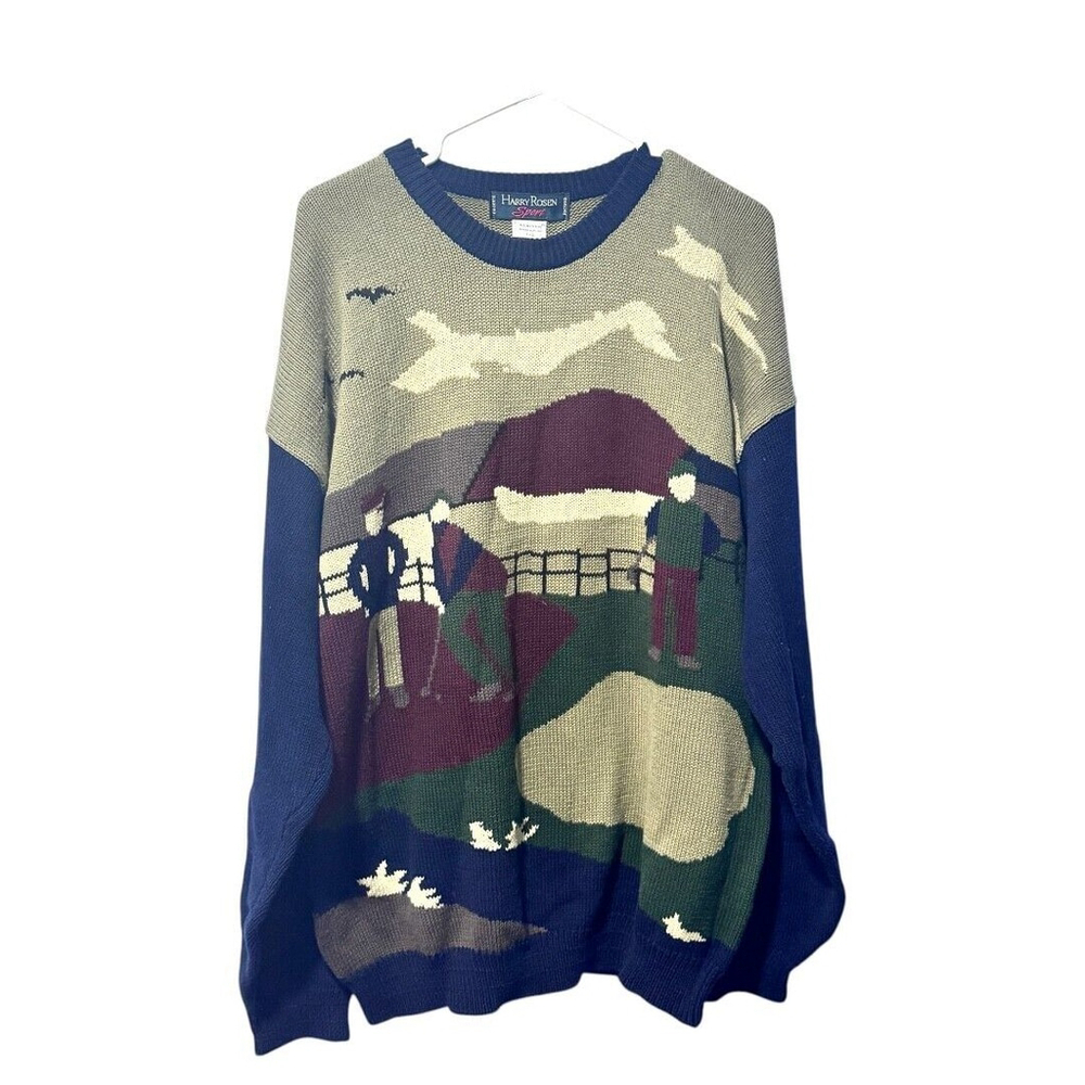 Vintage 90s Harry Rosen Jantzen golf cotton sweater with a landscape‎ size L